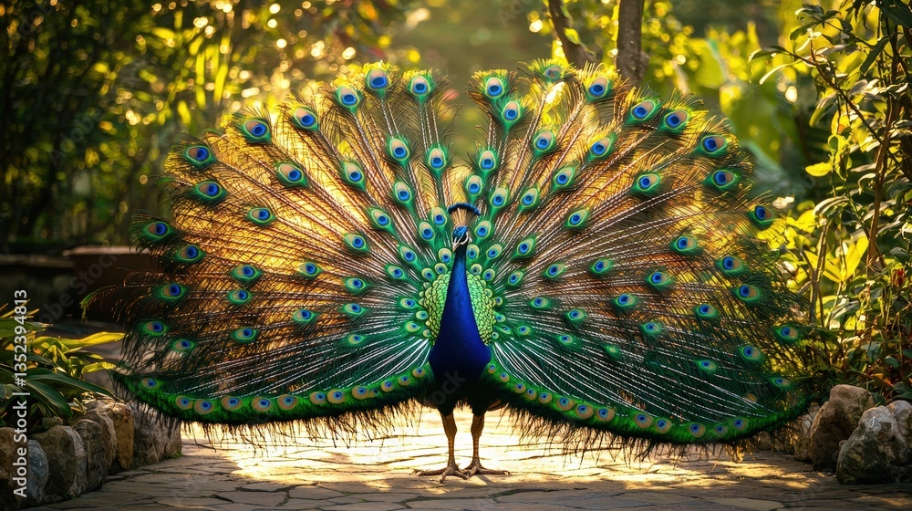 Obraz premium a beautiful peacock with expanded feathers