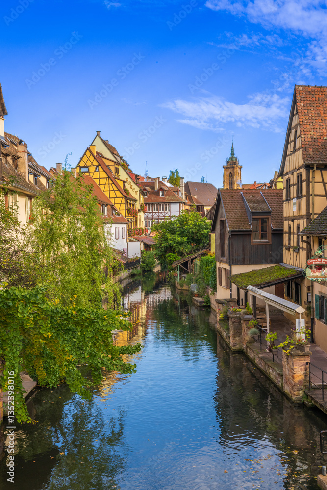 Fototapeta premium Colmar is a medieval town in France’s Alsace wine region, France, Drone Photography