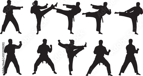 Karate Silhouette, Ideal for Martial Arts and Sports Themes - Flat Vector Illustration