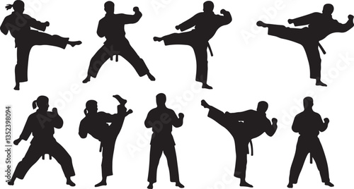Karate Silhouette, Ideal for Martial Arts and Sports Themes - Flat Vector Illustration