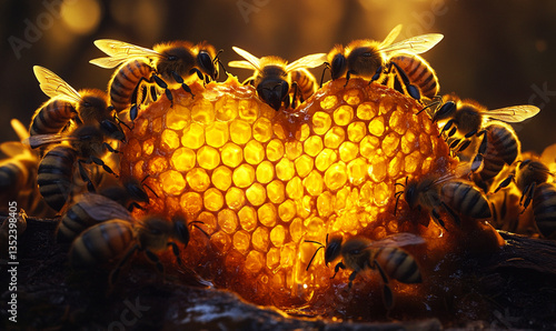 This heart-shaped honeycomb, embraced by bees, embodies the sweetness of nature’s love.