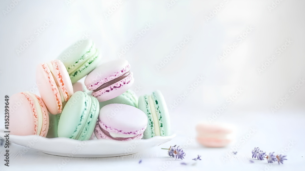 Fototapeta premium Beautiful Arrangement of Pastel Macarons with Buttercream Filling