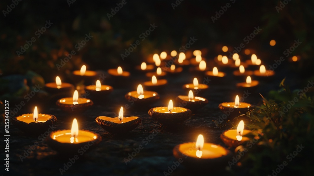 Ethereal glow of candlelight illuminating a serene natural setting Ethereal glow of candlelight illuminating a serene natural setting