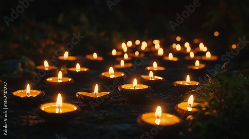 Ethereal glow of candlelight illuminating a serene natural setting