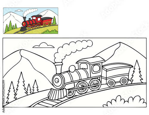 steam train Coloring Pages Vector