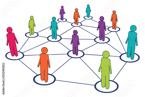 20 Colorful 3D human figures, network connections, social networking concept, diverse community, interconnected people, vibrant colors, white background, shallow depth of field, macro photography, sym