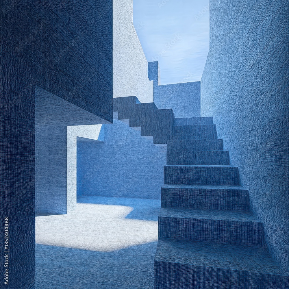 Interior space with blue walls and a set of stairs Interior space with blue walls and a set of stairs