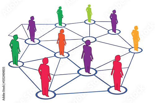 20 Colorful 3D human figures, network connections, social networking concept, diverse community, interconnected people, vibrant colors, white background, shallow depth of field, macro photography, sym