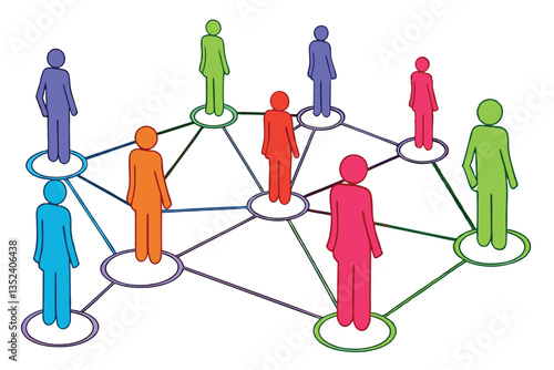 20 Colorful 3D human figures, network connections, social networking concept, diverse community, interconnected people, vibrant colors, white background, shallow depth of field, macro photography, sym