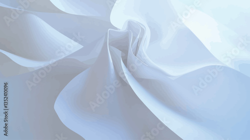 Close-up shot of white fabric with numerous soft folds and wrinkles creating an abstract pattern. The image features a predominantly light color palette with subtle variations in shading and