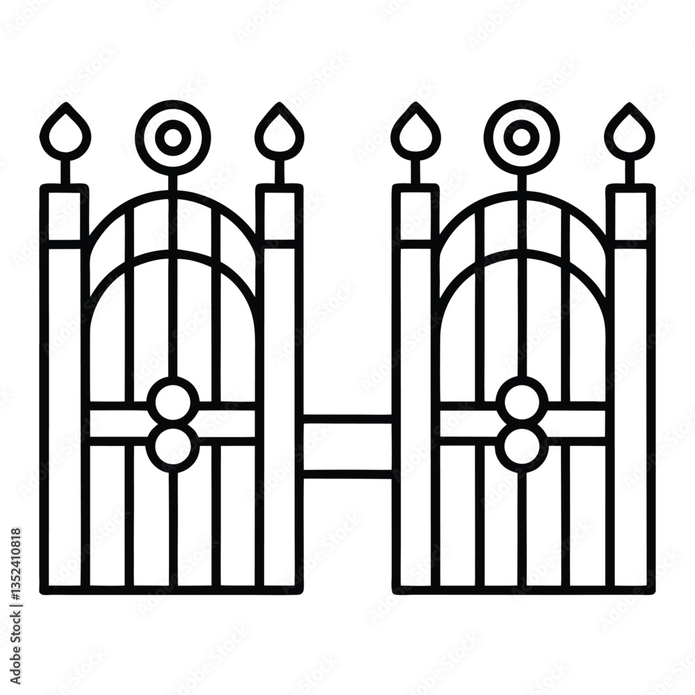 Wrought iron gates vector art set icon design