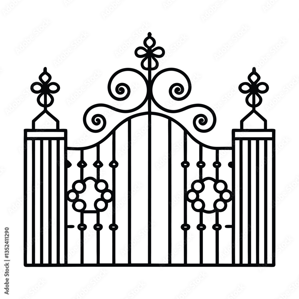 Vintage wrought iron gate floral vector design