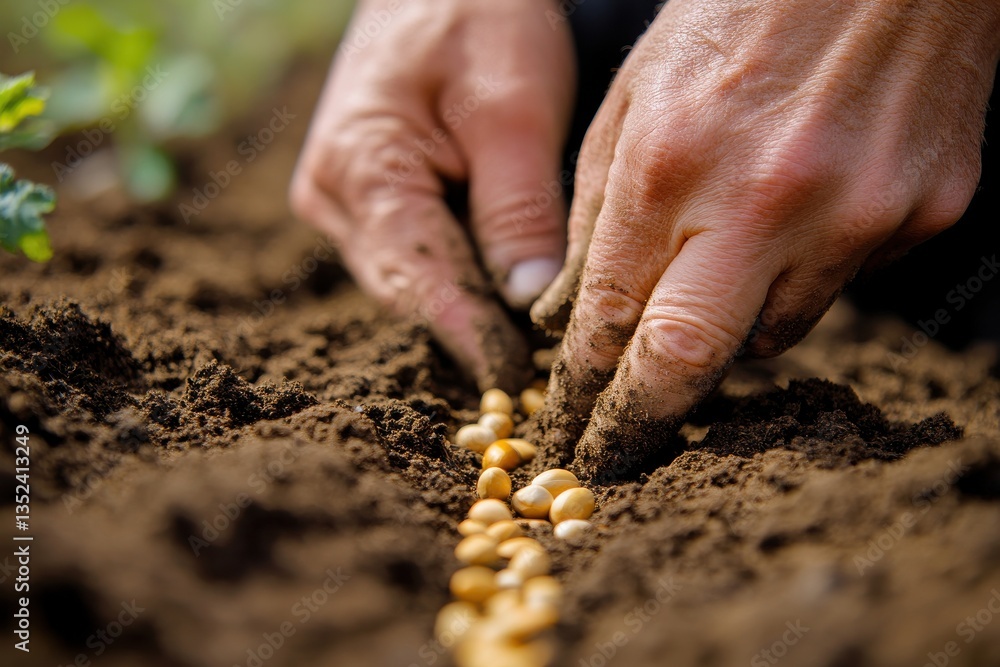 Planting seeds in freshly prepared soil during spring to ensure a healthy crop later in the season Planting seeds in freshly prepared soil during spring to ensure a healthy crop later in the season