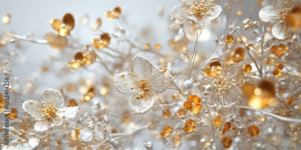 Delicate golden and silver floral branches on a soft background Delicate golden and silver floral branches on a soft background
