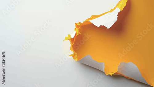 Close-up shot of a piece of bright yellow paper with an irregular, torn edge against a plain white background. The tear reveals a white underlayer. The focus is sharp, showcasing the texture and