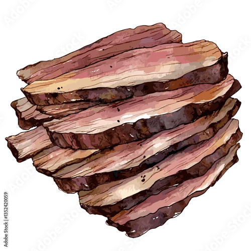Watercolor Sliced Beef Brisket Meat Illustration