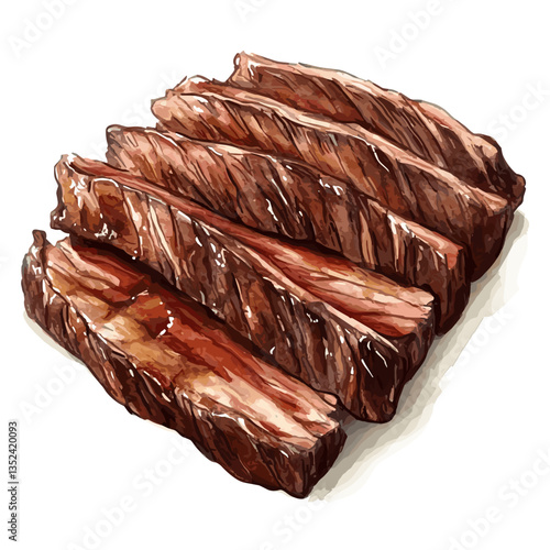 Watercolor Sliced Beef Brisket Meat Illustration