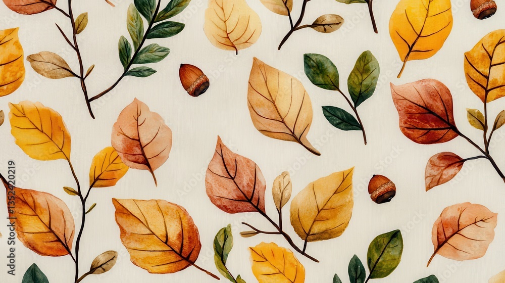 Fototapeta premium Colorful Autumn Leaves and Branches on Light Background Design