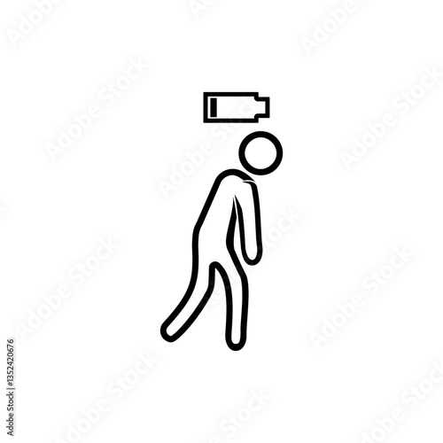 People with problem, burnout on work, stress. Low charge and battery icon isolated  on white background 