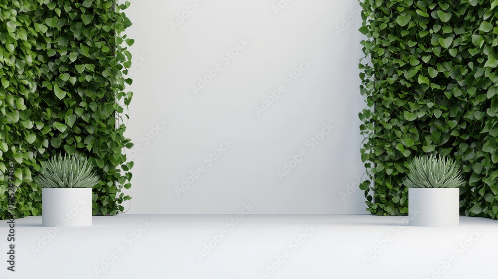 Fototapeta premium Lush Greenery with Potted Plants in Modern Minimalist Space
