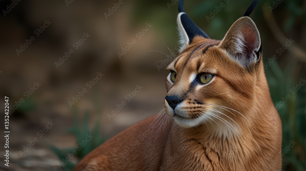 Majestic feline poses with amber eyes and tufted ears in its natural habitat Majestic feline poses with amber eyes and tufted ears in its natural habitat