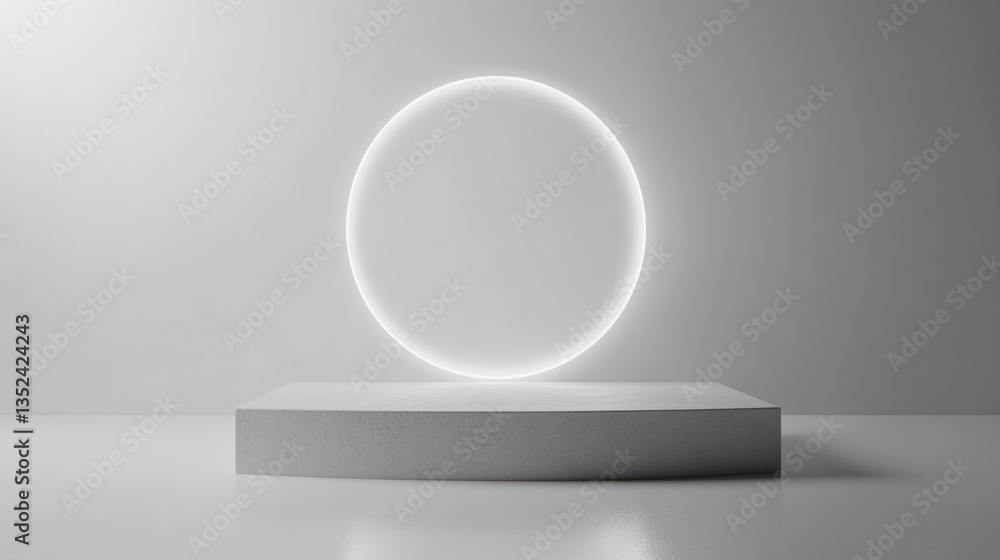 Minimalist White Platform with Luminous Circle Minimalist White Platform with Luminous Circle
