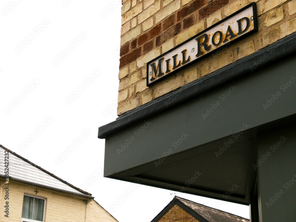 Obraz premium Mill Road sign in Cambridge, United Kingdom
