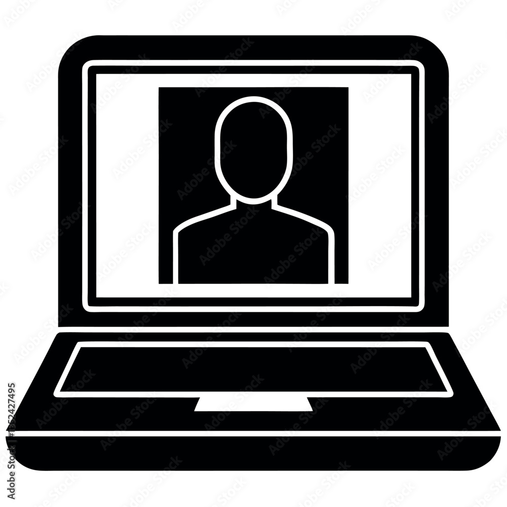 Bold Black Silhouette Vector Icon of a Laptop with a Video – Technology & Communication Symbol Bold Black Silhouette Vector Icon of a Laptop with a Video – Technology & Communication Symbol
