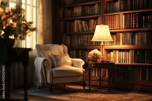 Cozy reading room with soft sofa, warm lighting, and elegant interior decor creating a comfortable and inviting home atmosphere for relaxation and study.