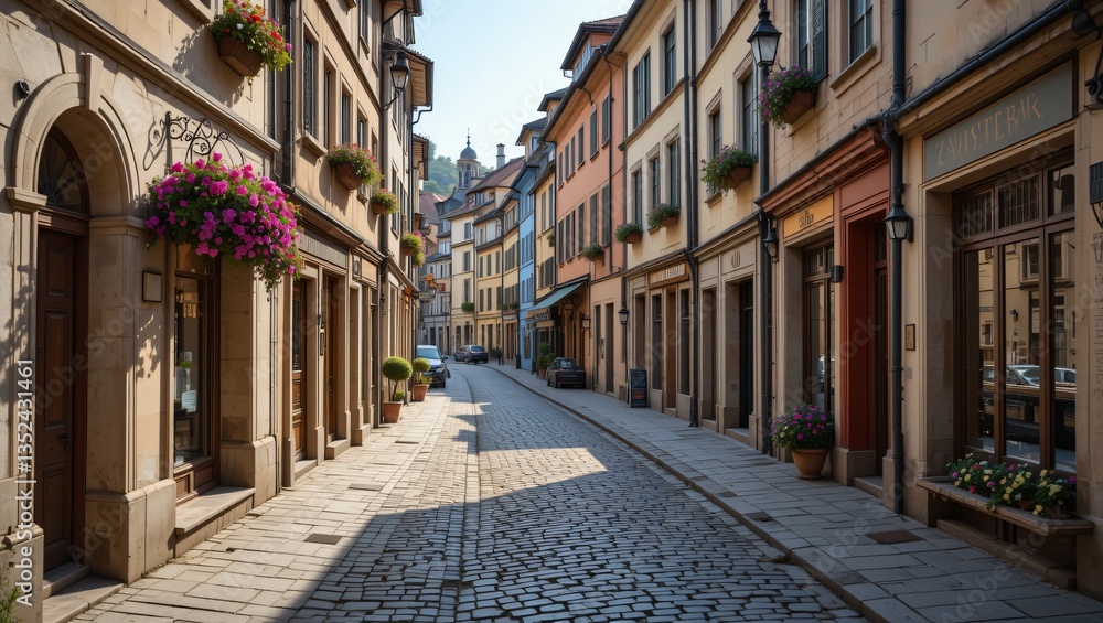 European City Street Sunlight Perspective European City Street Sunlight Perspective