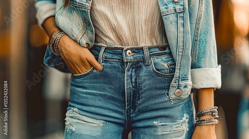 Stylish denim outfit showcases urban fashion with effortless chic confidence