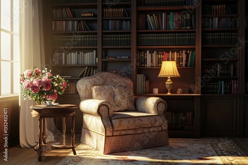 Cozy reading room with soft sofa, warm lighting, and elegant interior decor creating a comfortable and inviting home atmosphere for relaxation and study.