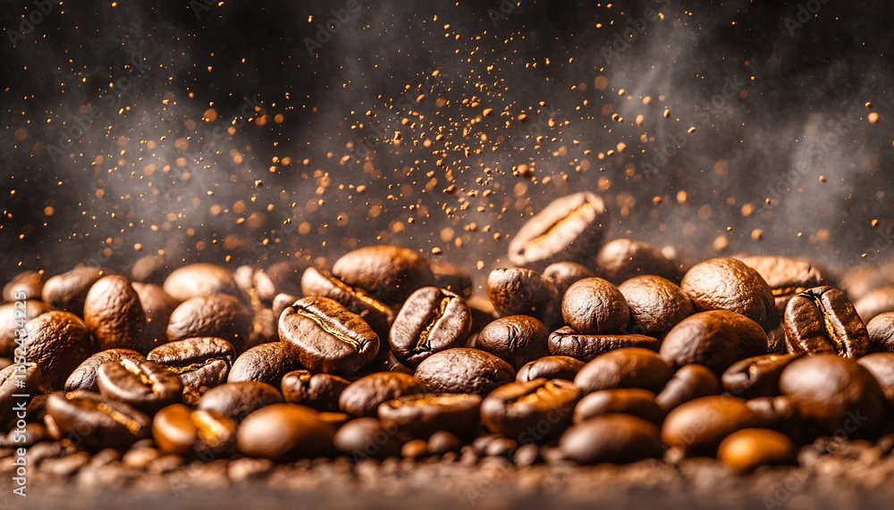 Coffee Beans with Smoke, and and Splashes. Coffee Beans with Smoke, and and Splashes.