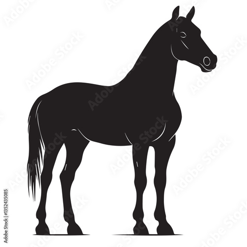 beautiful black silhouette of a horse standing on a white background, vector, graphics
