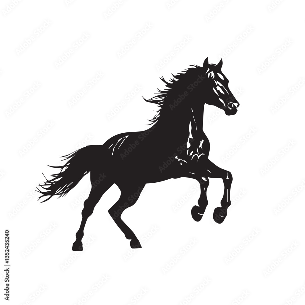 black silhouette of a horse standing on its hind legs with a developing mane on a white background, vector, graphics
black silhouette of a horse standing on its hind legs with a developing mane on a white background, vector, graphics