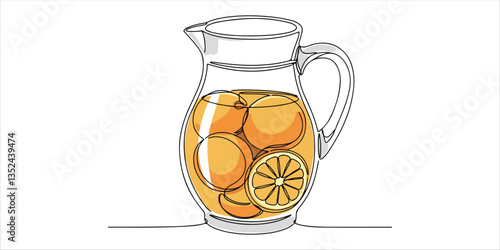 fruit lemon citrus in syrup, An illustration featuring citrus fruits, specifically lemons, preserved in syrup and served as stewed fruit in a jug or pitcher. The composition represents beverages.