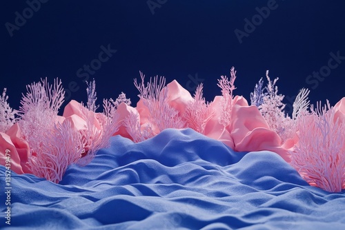 An abstract rendering depicts a stylized landscape with soft textures