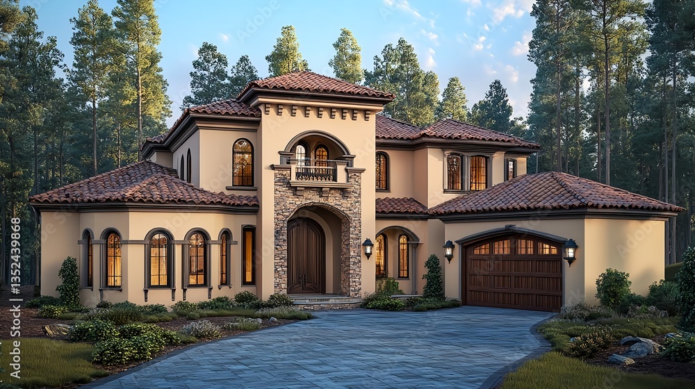 Obraz premium Impressive House Exterior with Stunning Backyard and Landscaping