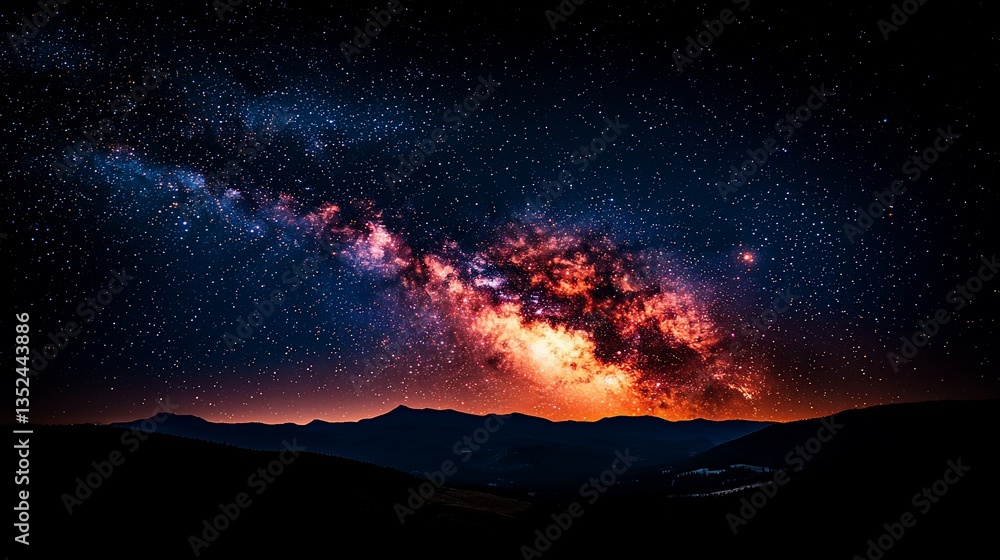 Fototapeta premium Milky Way Galaxy Night Sky Mountains Landscape