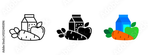 Nutrition icon. Healthy food vector illustration. Balanced diet symbol featuring dairy, vegetables and fruits. Organic meal and fresh grocery pictogram. Wellness and lifestyle concept.