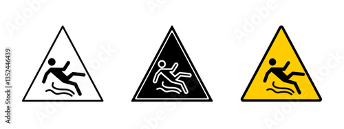 Warning slippery icon. Caution sign for wet floor vector illustration. Safety hazard symbol for accident prevention in public and workplace areas.