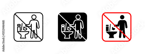 Toilet waste prohibition icon. No trash disposal vector illustration. Restroom hygiene and sanitation warning sign. Forbidden flushing of non-biodegradable items to prevent plumbing issues.
