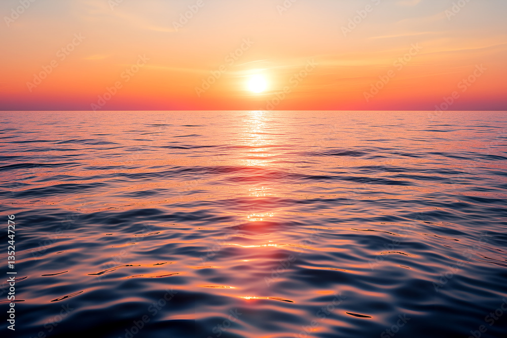 Fototapeta premium Serene ocean sunset with vibrant colors and the sun's reflection on the water creating a tranquil and beautiful waterscape