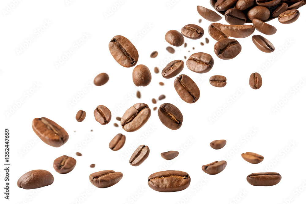 Obraz premium Roasted Coffee Beans Isolated on Light Background for Beverage Photography.