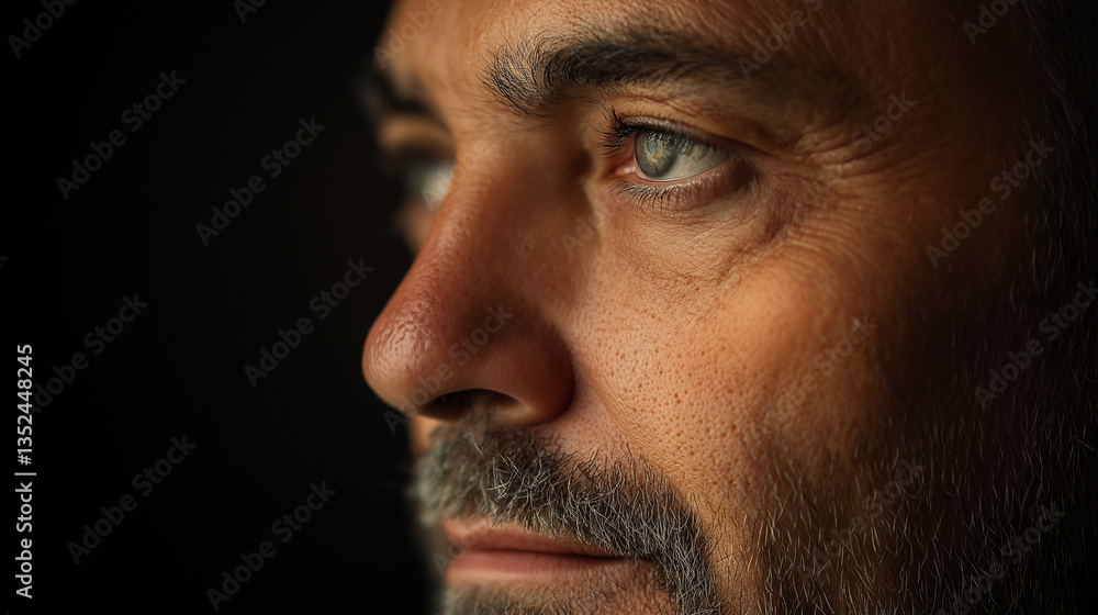 Fototapeta premium Close-up portrait of a man's face. the man appears to be in his late 40s or early 50s, with short, dark hair and a mustache.