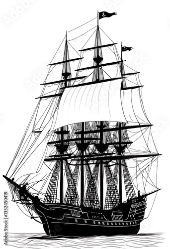 Wallpaper Mural Silhouette of a Majestic Pirate Ship Sailing on the Open Sea Torontodigital.ca