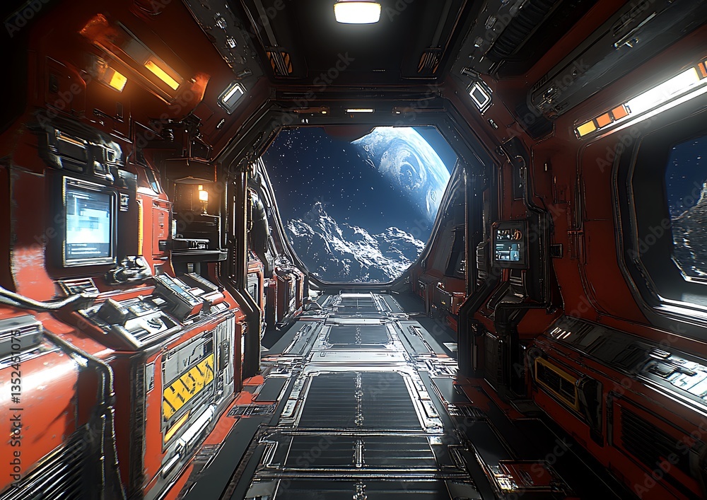Spaceship Corridor with Earth View. Spaceship Corridor with Earth View.