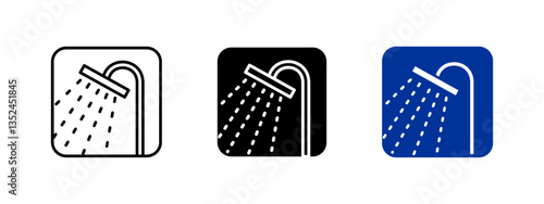 Shower icon. Water spray from a bathroom faucet vector illustration. Hygiene and sanitation sign for restrooms, wellness centers and bathing facilities.