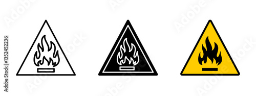 Free Download Fire warning icon. Flammable material vector illustration. Safety hazard symbol for heat risk, combustion prevention and emergency fire alert signage. - GFXLoad