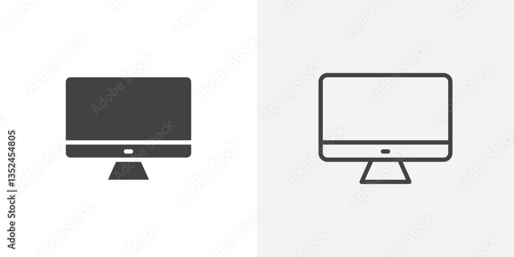 Computer screen icon vector set in black flat and line stroke style Computer screen icon vector set in black flat and line stroke style